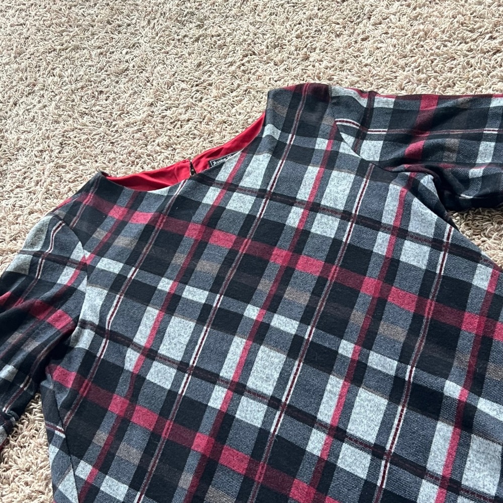 Jessica Howard Red Black Plaid Bell Sleeve Shift Dress Women's 2X Plus Size